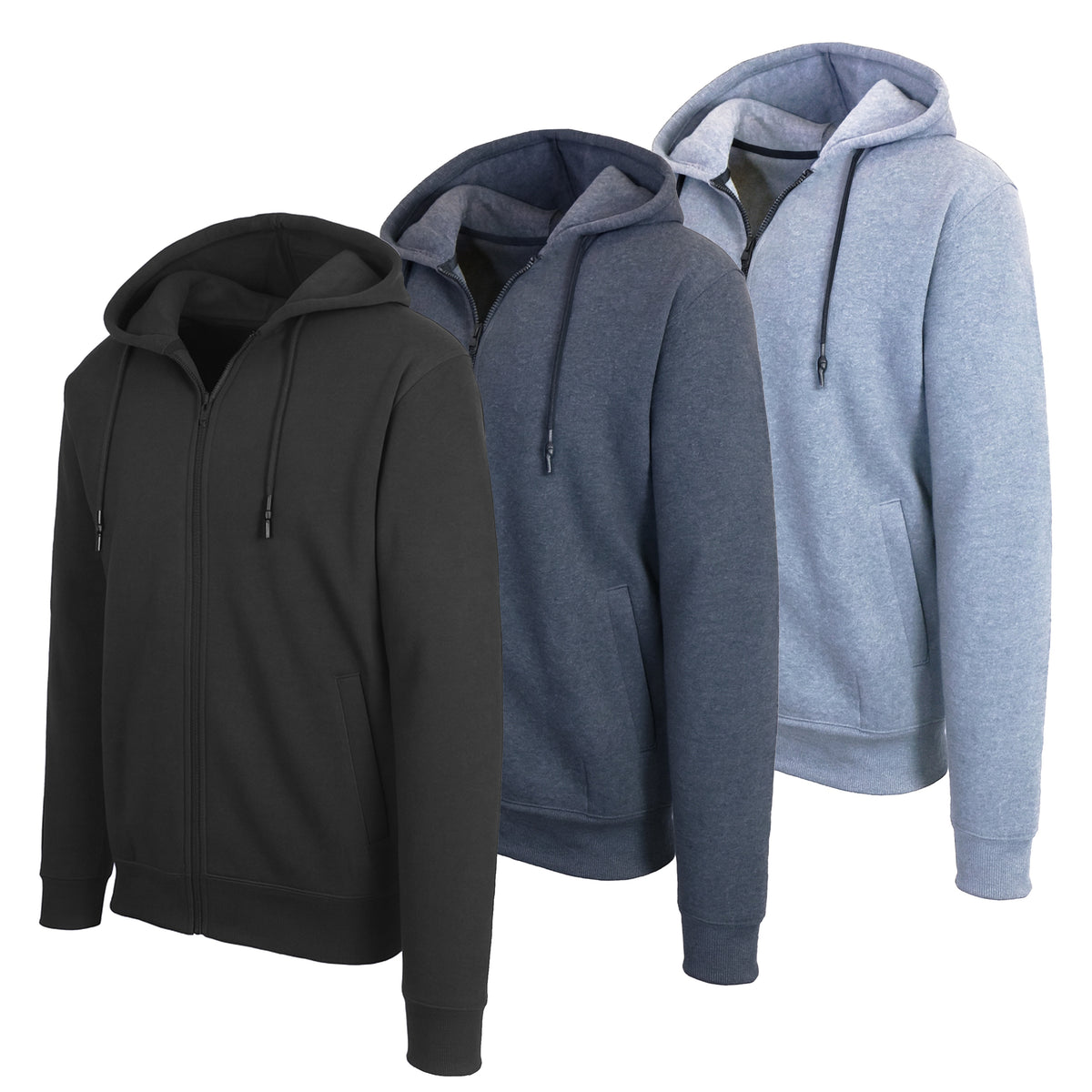 Men’s 3-Pack Fleece-Lined Zip-Up Hoodies – Warm Cotton Blend, Modern Fit Sweatshirts (4)