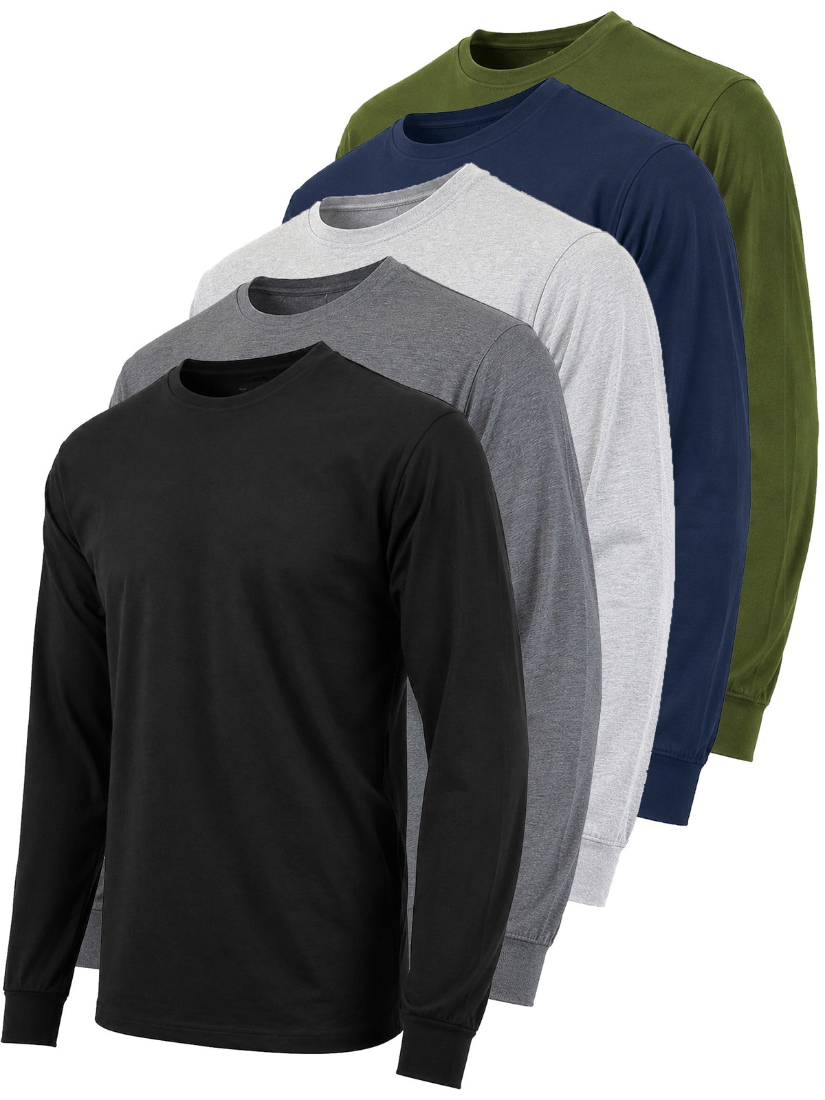 5-Pack Men's Long Sleeve Crew Neck T-Shirt Tee Soft Work Casual Jersey Tees (1)