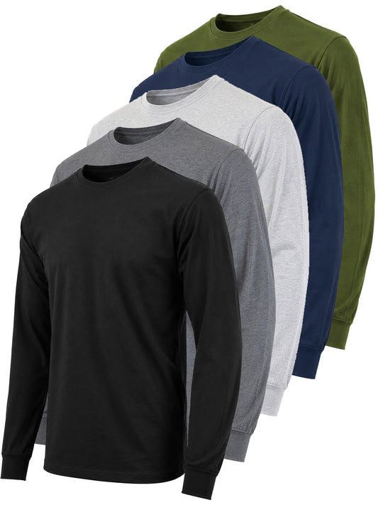 5-Pack Men's Long Sleeve Crew Neck T-Shirt Tee Soft Work Casual Jersey Tees (1)