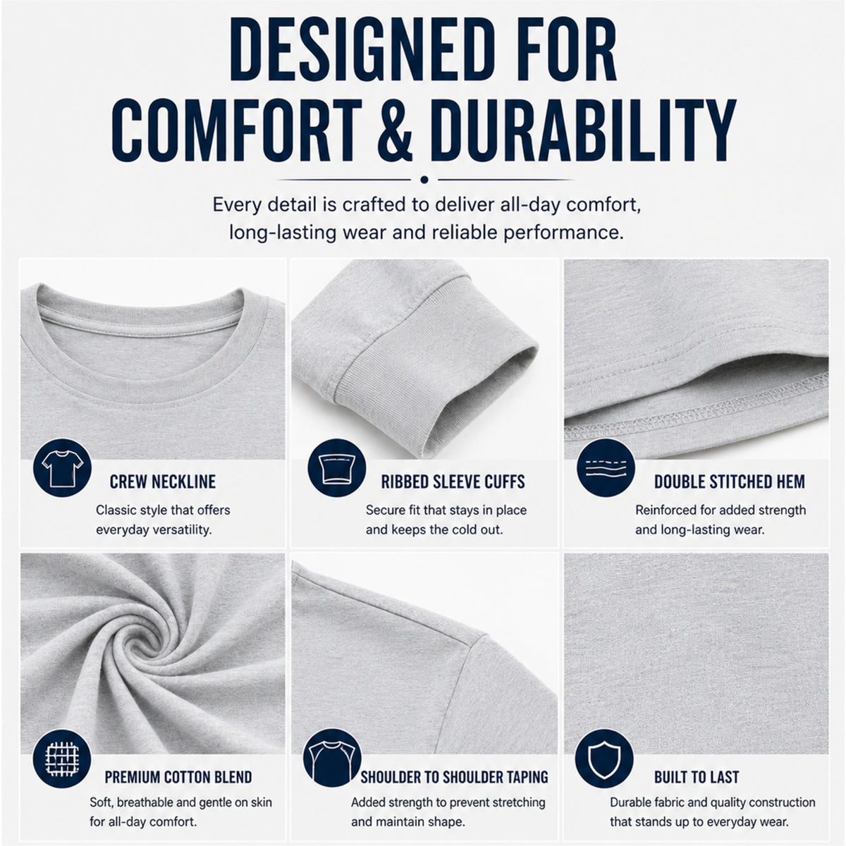 5-Pack Men's Long Sleeve Crew Neck T-Shirt Tee Soft Work Casual Jersey Tees (2)