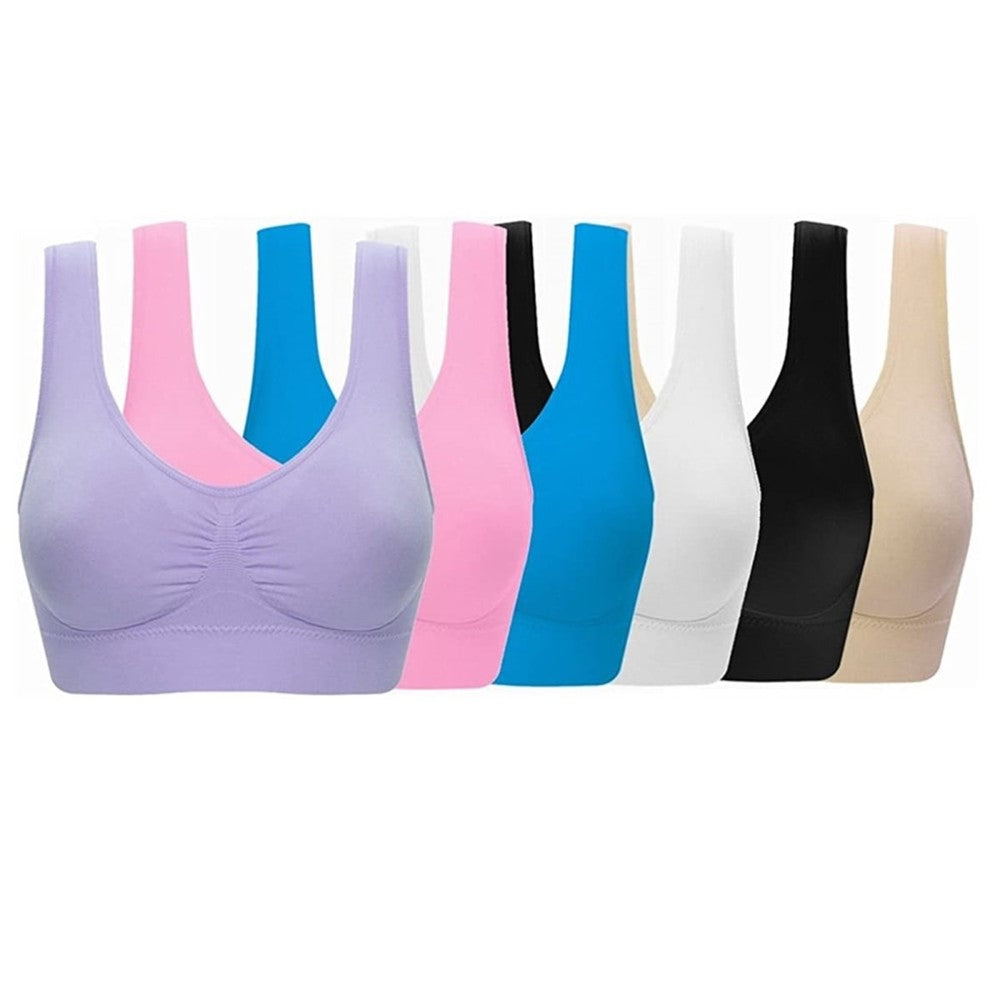 6-Pack Ladies Single Layer Seamless Sports Bra (2)